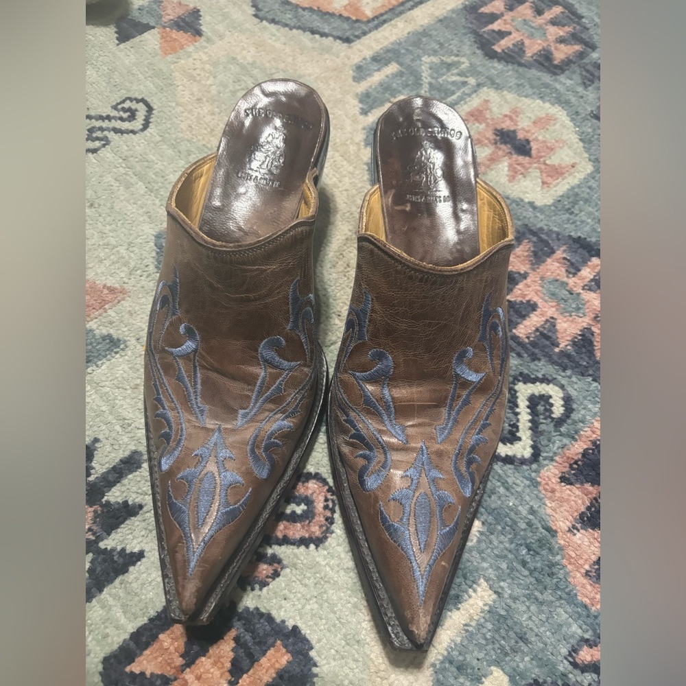 Old Gringo Brown Blue Leather Snip Toe Cut Out Slip On Western Mules Size 9B